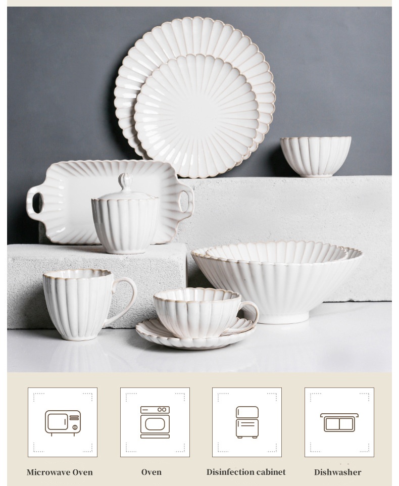 Reactive Glaze White Ceramic Chrysanthemum Tableware