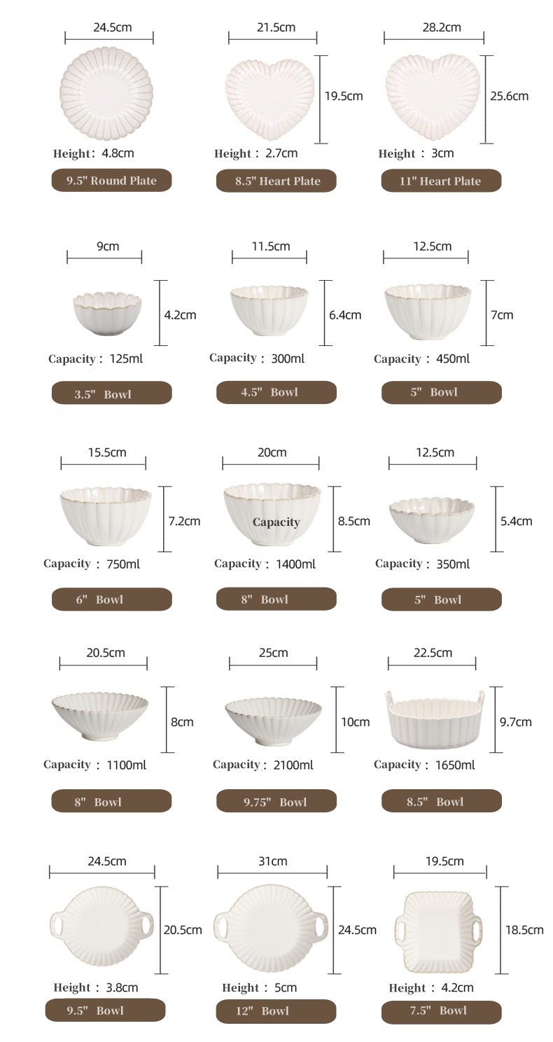 Reactive Glaze White Ceramic Chrysanthemum Tableware