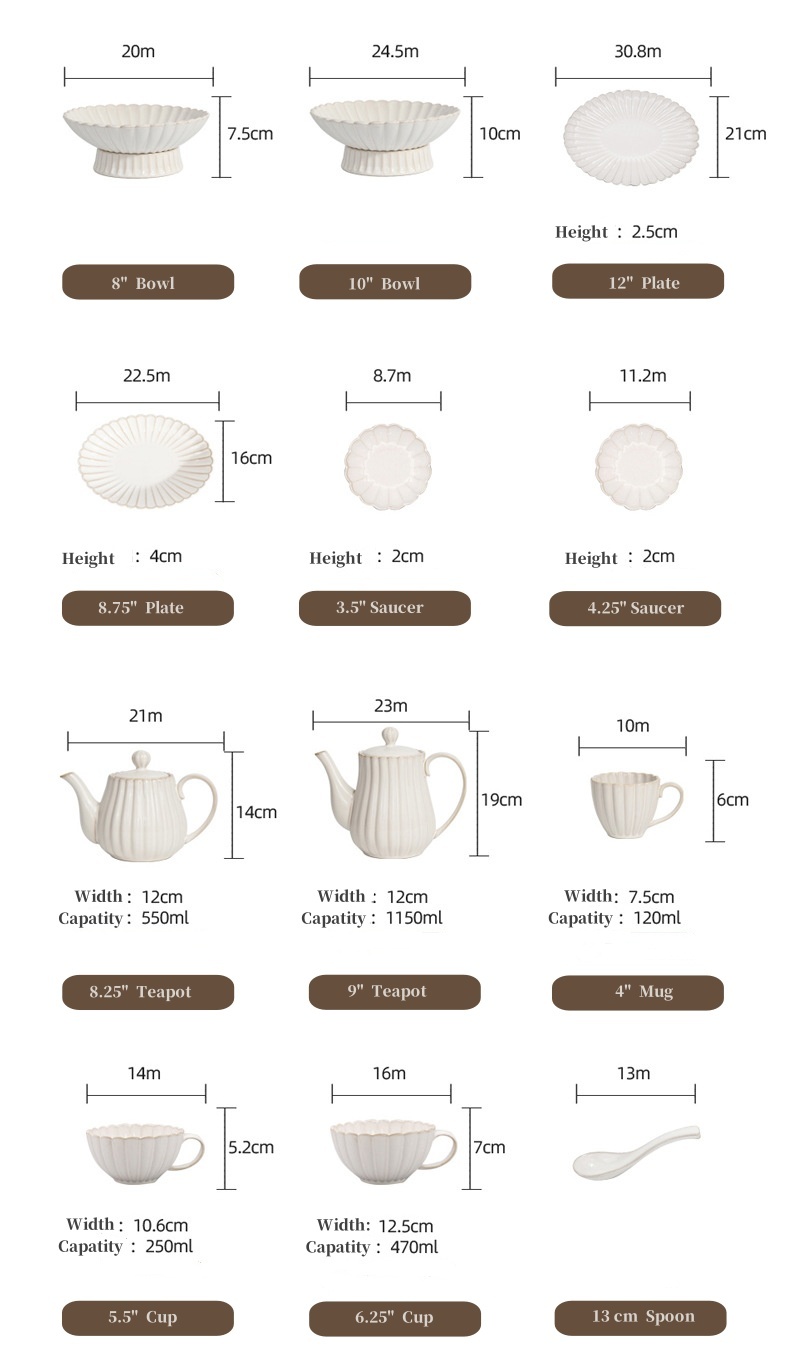 Reactive Glaze White Ceramic Chrysanthemum Tableware
