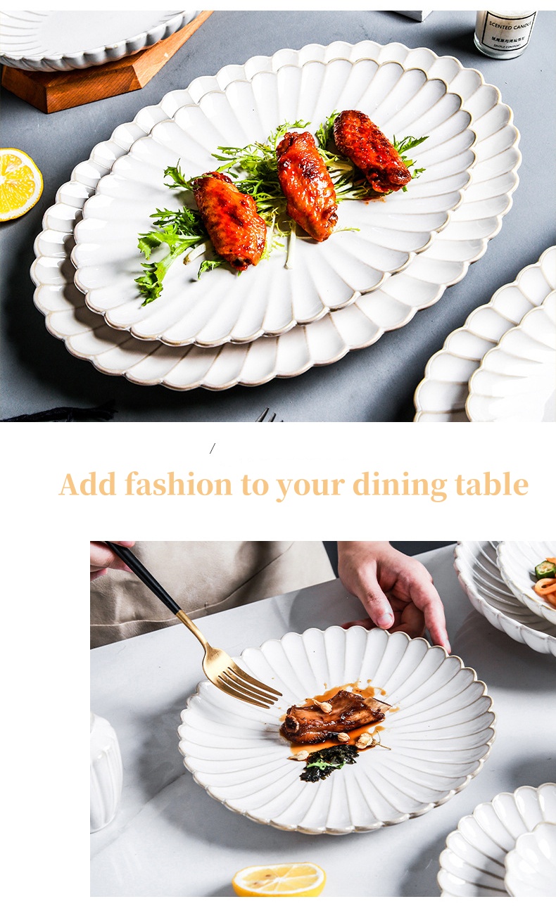 Reactive Glaze White Ceramic Chrysanthemum Tableware