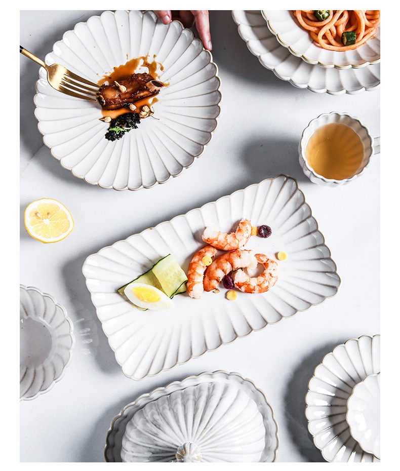 Reactive Glaze White Ceramic Chrysanthemum Tableware