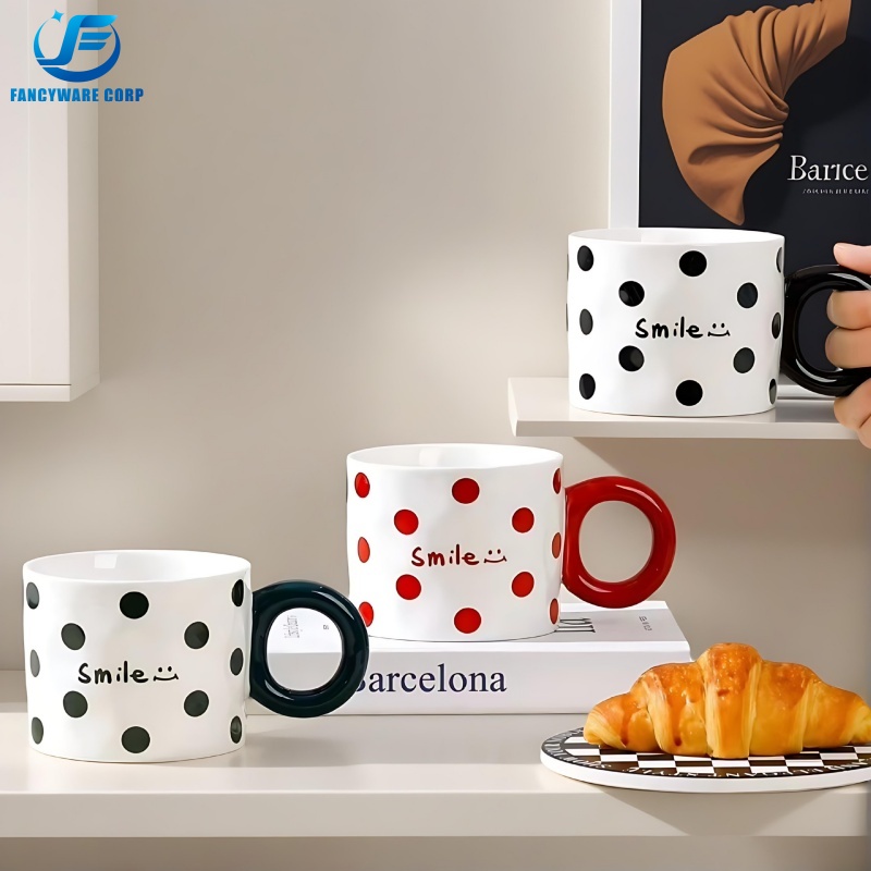Polka Dot Ceramic Coffee Cup – Add a Playful Touch to Your Daily Brew