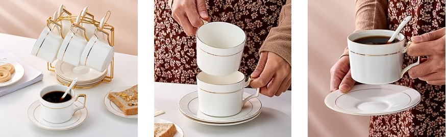 Gold Trim Ceramic Cup with Saucer