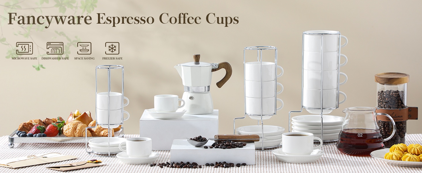 Ceramic Stackable Espresso Cups with Saucers Ceramic Stackable Espresso Cups with Saucers