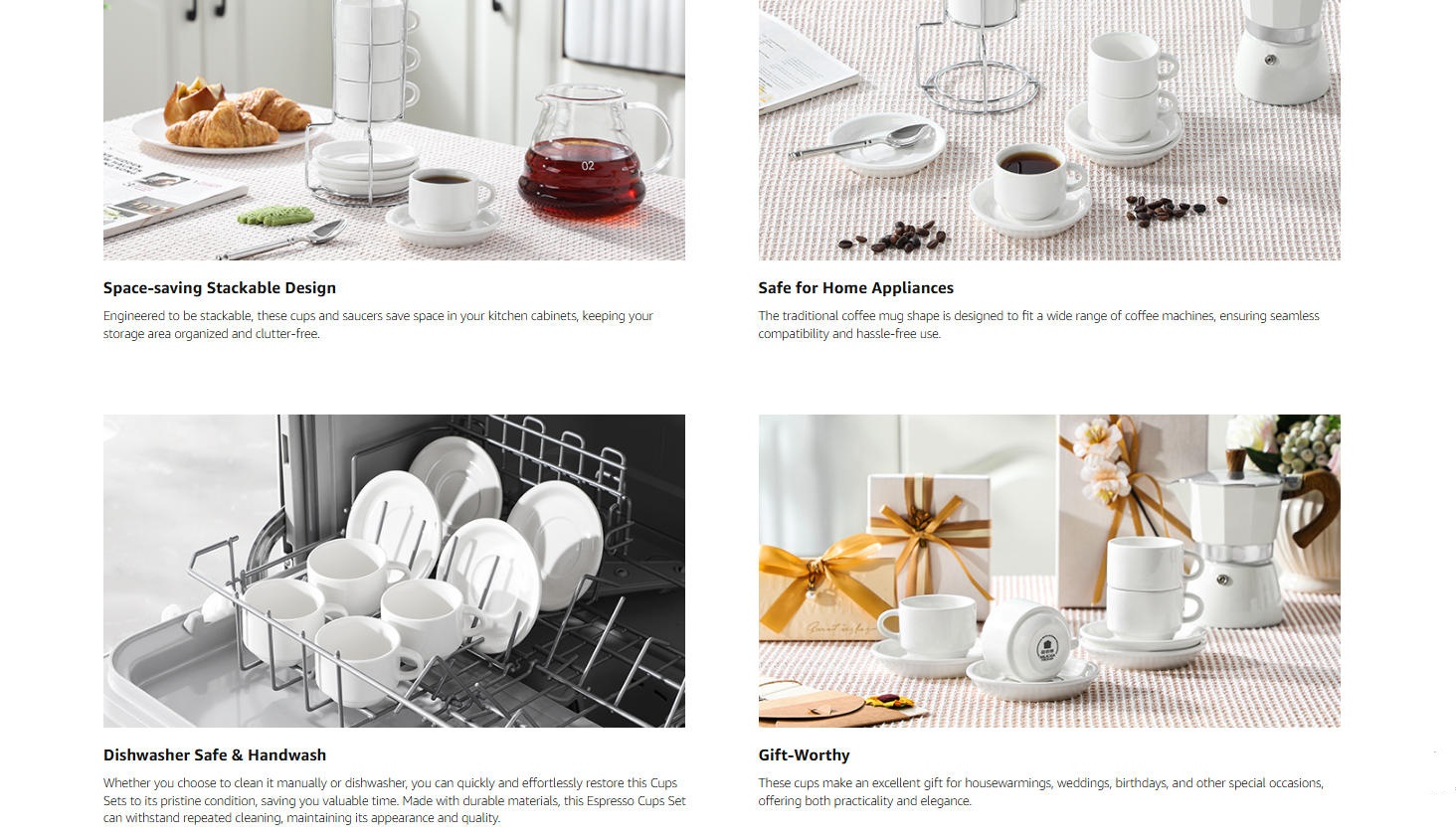 Ceramic Stackable Espresso Cups with Saucers Ceramic Stackable Espresso Cups with Saucers