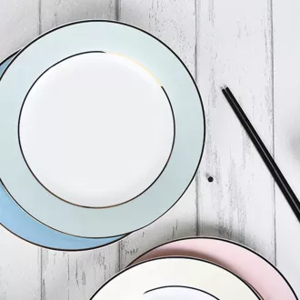 Golden rim Restaurant dishes ceramic Pasta Steak plate Ceramic Shallow plate