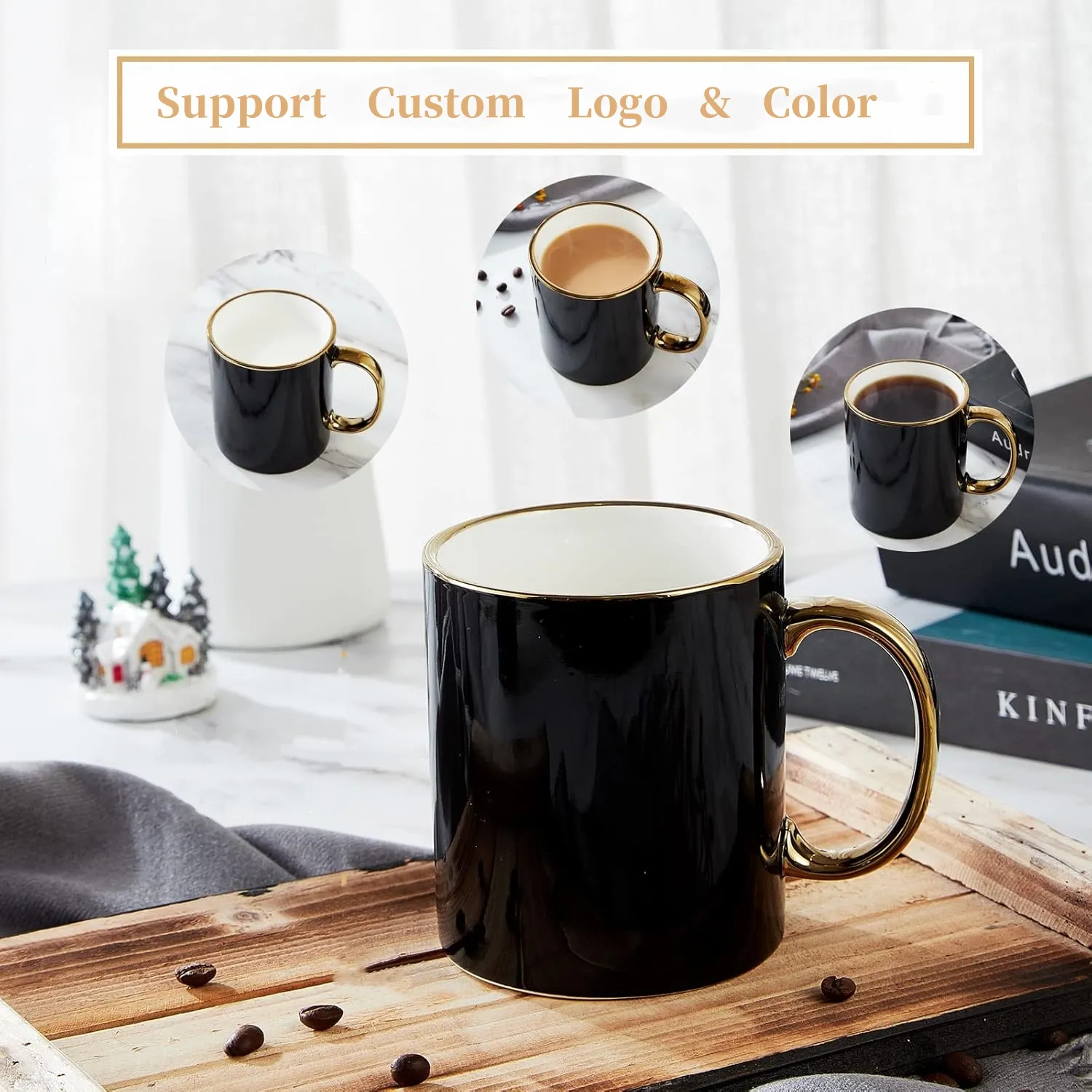 Black Mug with Gold Handle