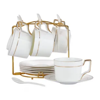 Gold Trim Ceramic Cup with Saucer