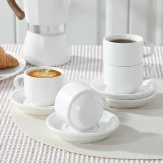 Ceramic Stackable Espresso Cups with Saucers